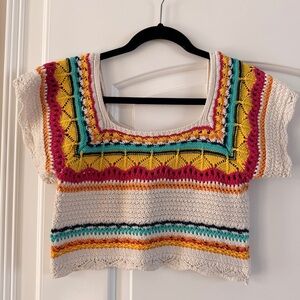 POL Multicolor Crochet Boho Crop Top Size S